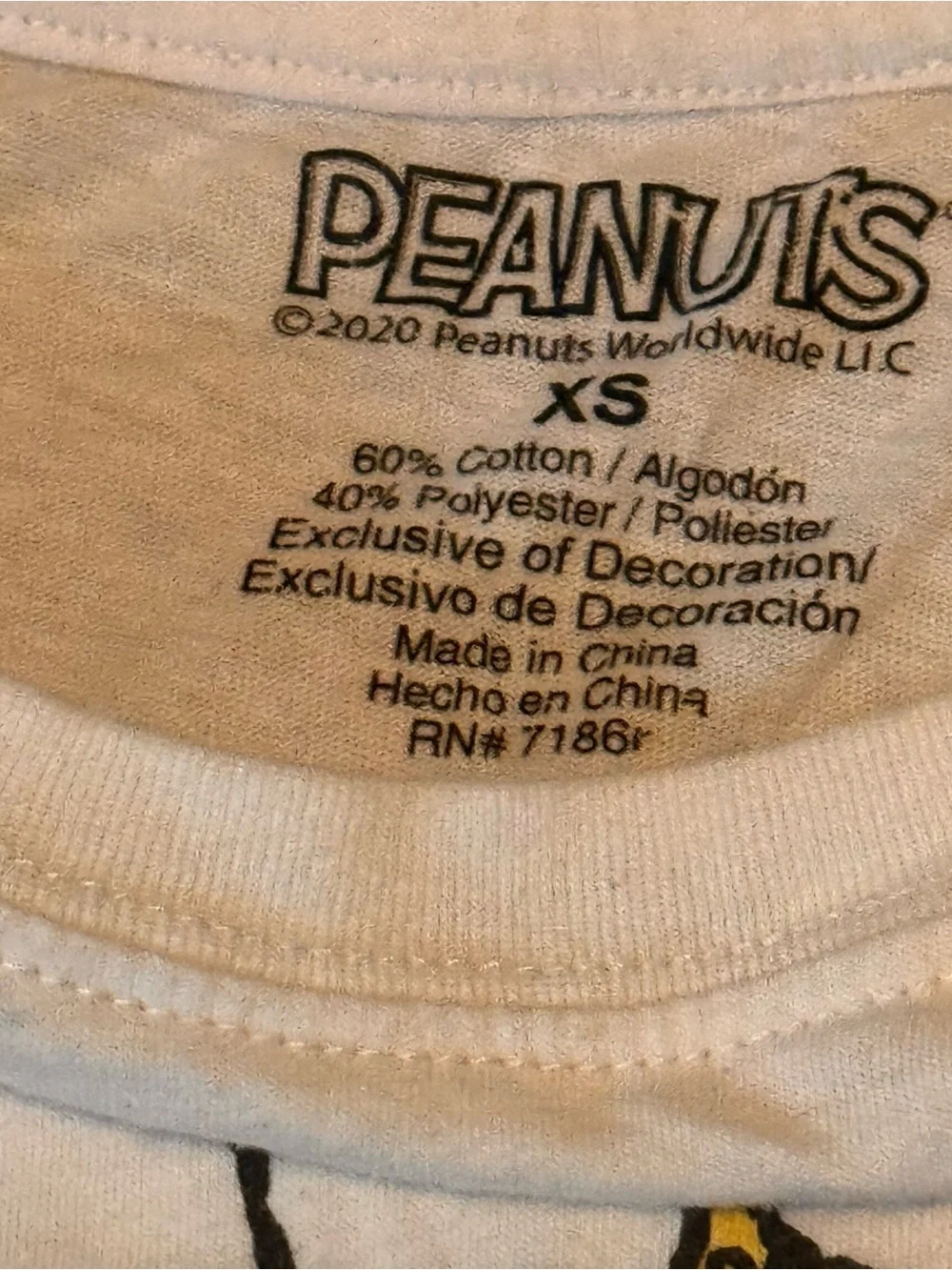 Peanuts White Short Sleeve Tee with Floral Snoopy & Woodstock Graphic XS - Picture 5 of 5